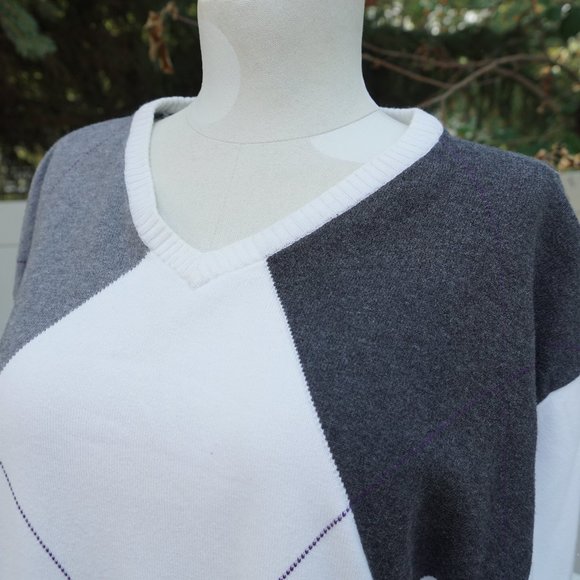 Argyle White, Grey and Purple detailed Sweater - Picture 4 of 6